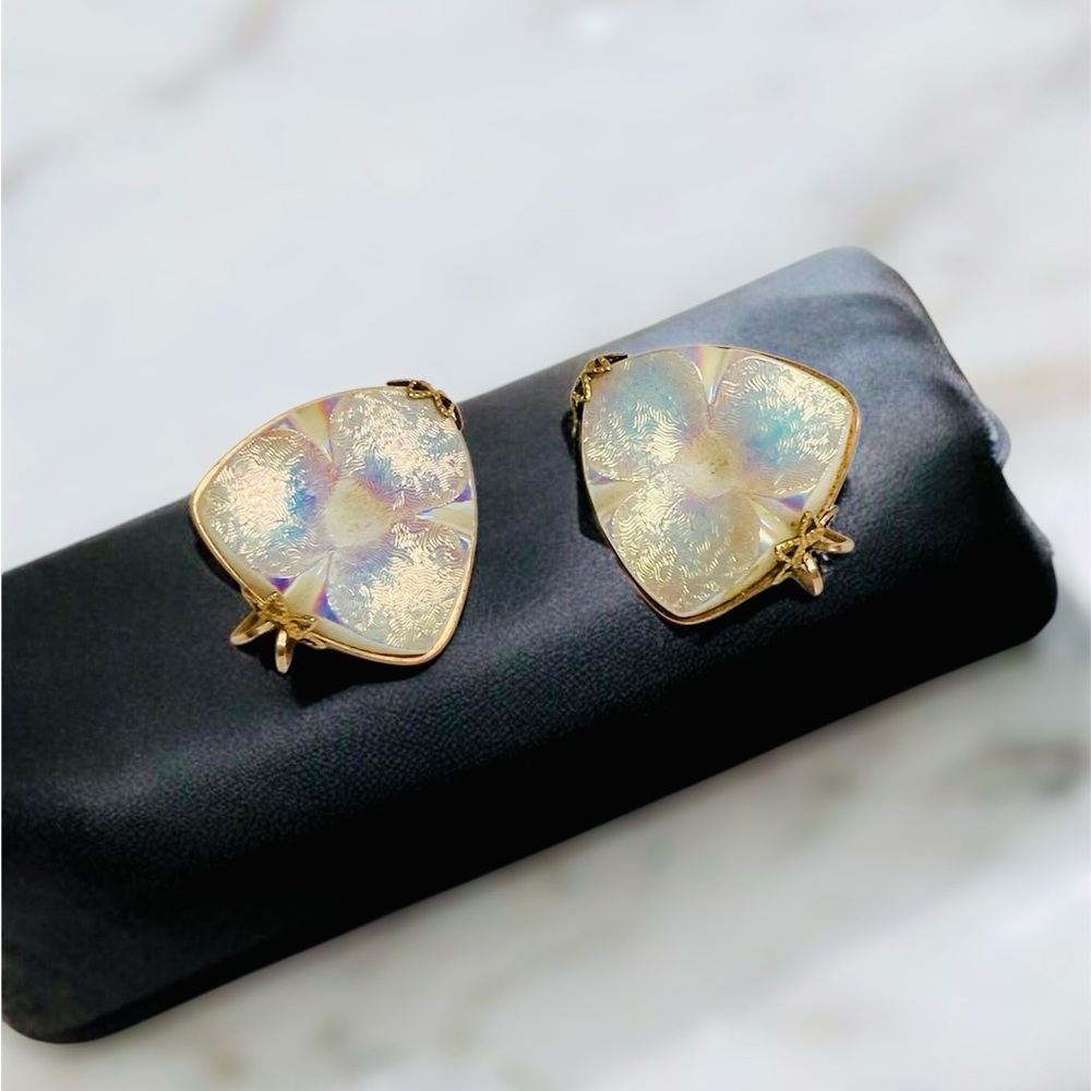 Vintage Rare Hillcraft Castlecraft Handmade Rolled Gold Iridescent Earrings